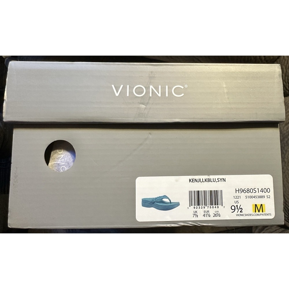 Vionic Kenji Braided Low Platform Thong Sandals Women Sz 9.5 Blue Turqouise NIB - Picture 2 of 6